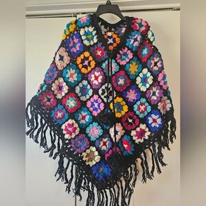 Multicolor Crochet Fringe Shawl